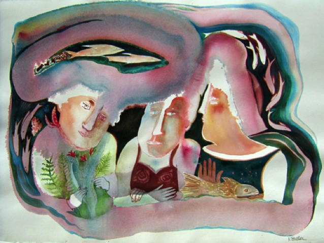 Two Worlds 22" x 30"
Three woman sit outside watching the fish
in their peaceful world. Two Worlds 22" x 30"
Three woman sit outside watching the fish
in their peaceful world.